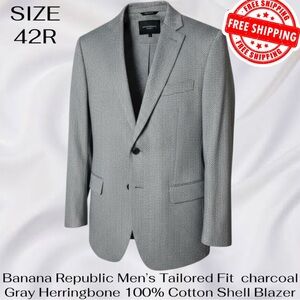 Banana Republic Tailored Fit Gray Herringbone 100% Cotton Shell Blazer Mens 42R